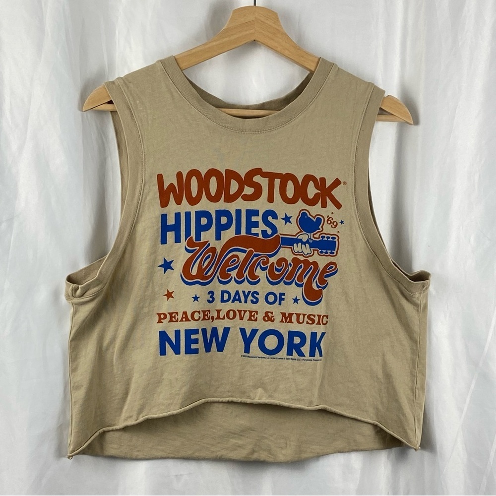 Woodstock Hippies Welcome New York Graphic Beige Tank Top Size XS